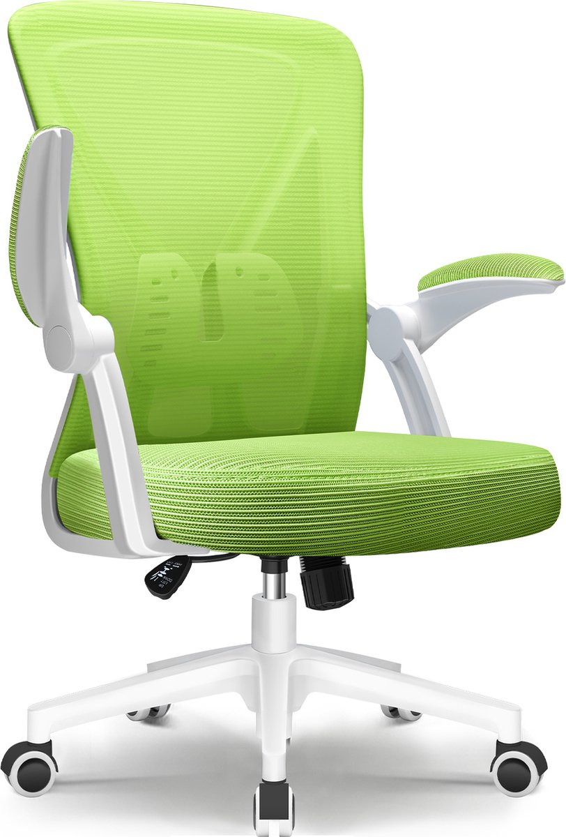 Elekiatech Ergonomische Bureaustoel - Bureaustoel - Opklapbare Armleuningen - Bureaustoelen voor Volwassenen - 150 Kg - Groen-wit