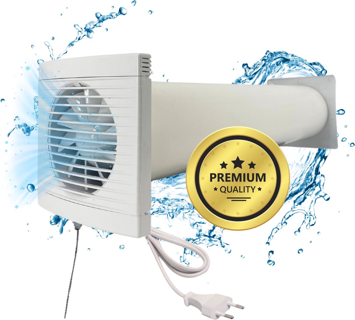 TronicXL Ventilatiesysteem Set 3-delig – Badkamer Ventilator met kabel en trekschakelaar + buis + kaprooster – geschikt voor uw woonkamer, badkamer, kelder, garage, werkplaats, toilet, keuken en meer - inbouwventilator 100m³/h - ventilatie