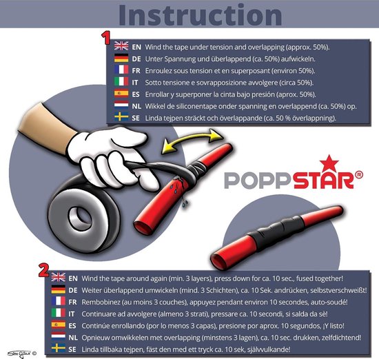 Poppstar zelfdichtende siliconen tape, 3m x 25mm, isolatietape en afdichtingstape (water, lucht), geel, 1 rol