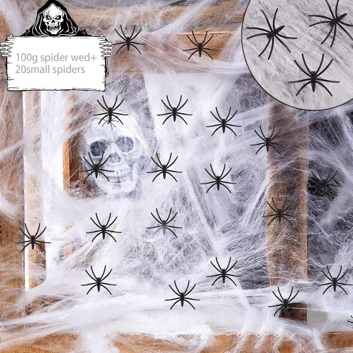 Equivera Halloween Decoratie - Halloween Versiering - Horror Versiering - voor Binnen en Buiten - Spin, Heks, Skelet, Pompoen en Spoken - 2024
