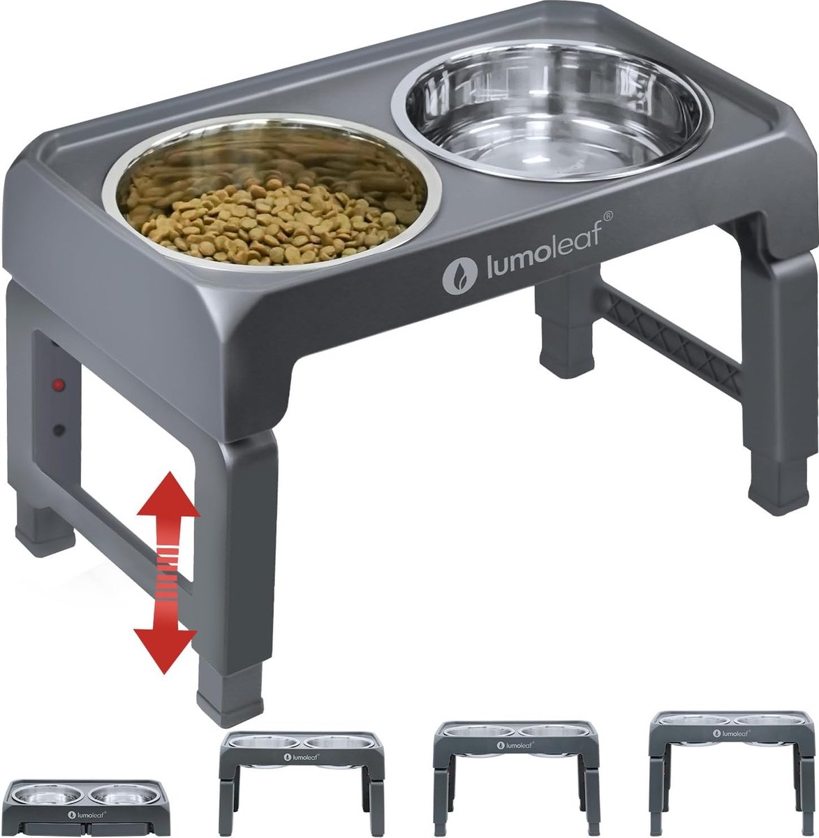Gamelles Surélevées de 4 Hauteurs Ajustables, Support avec Gamelle Anti-Glouton et Gamelle Eau Anti-Éclaboussure pour Chien, Noir