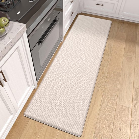 Foto: Keukentapijt wasbaar antislip pvc keukenloper met oliebestendig en waterdicht rubberen achterkant tapijt voor keuken eetkamer keuken loper hal 44 x 150 cm beige