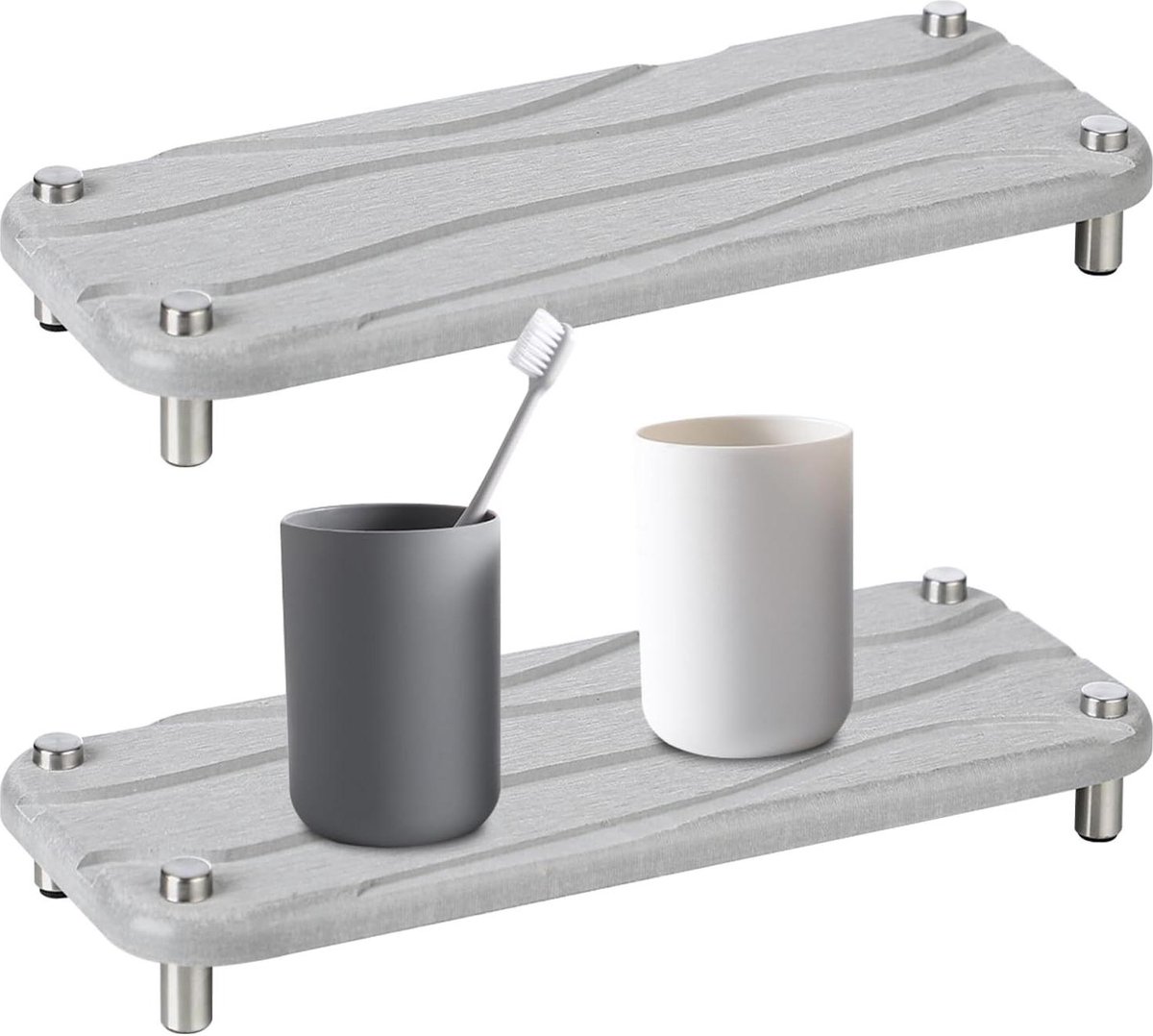 Spoelbak Organizer sneldrogende afdruipmat - badkamer organizer - diatomeeënmodder opbergbak - keukenbadkamer dienblad - 2 stuks - lichtgrijs