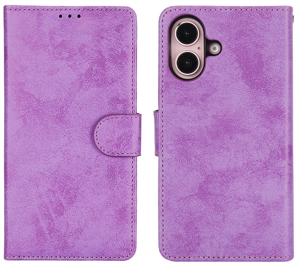 Classic Wallet Case Hoesje geschikt voor iPhone 16 - paars- Twee in één hoes - Magnetische Hoes met Pashouder - Luxe en Praktisch - Ideaal voor Pasjes en Kaarten - Duurzaam Design