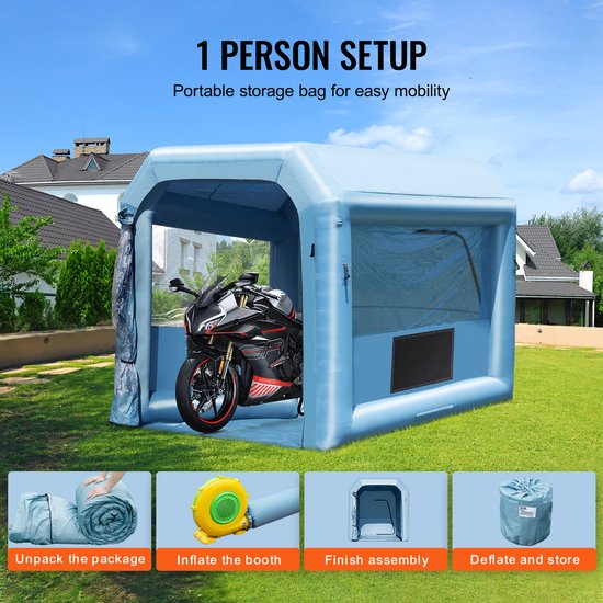 VEVOR Opblaasbare Spuitcabine, 3,9 x 2,4 x 2,4 M Opblaasbare Spuitcabine, met 550 W Ventilator- en Luchtfiltersysteem, Draagbare Autolakcabine voor Het Schilderen van Motorfietsen, Fietsen, Klein Meubilair van Vevor — afbeelding 3