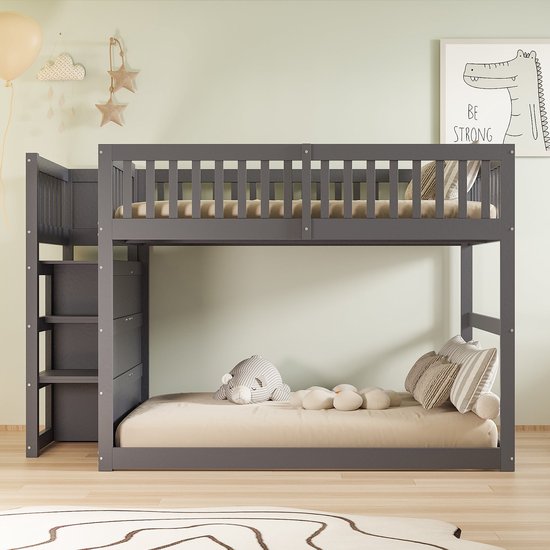 Merax Half Hoogslaper 140x200 Cm Kinderbed Met Opbergruimte Houten 