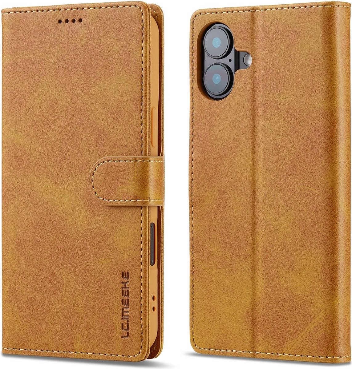 LC.IMEEKE Hoesje - Geschikt voor iPhone 16 Plus Hoesje - LC.IMEEKE Luxe Book Case - Bruin