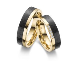 Jonline SET Trouwringen Zwart Carbon 14 Karaat Goud Zirkonia | Vriendschapsringen | Relatie ringen