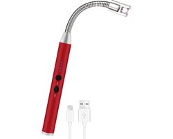 Aansteker kaarsen - Zinaps ARC-lichter, elektrisch USB-oplaadbaar, stokaansteker, elektrisch lichter, winddicht met LED-display, plasmaaansteker, lange elektrische kaarsaansteker voor kaarsen, open haard, fornuis, vuurwerk, rood (WK 02149)