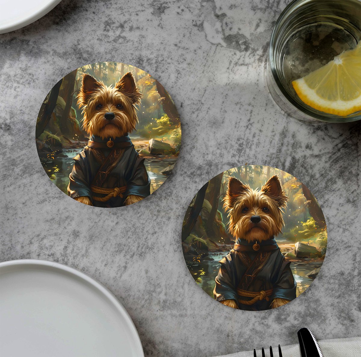 GR onderzetters voor glazen - Waterpaint Dog Yorkshire Terrier - Vinyl - 6st