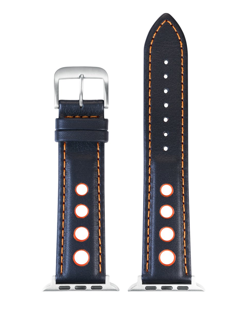 EULIT horlogeband geschikt voor Apple Watch 42-44-45-46 maat - Serie 1-2-3-4-5-6-7-8-9-10 + SE - racing smart - 22 mm - oranje zwart - metalen gesp - incl. adapter