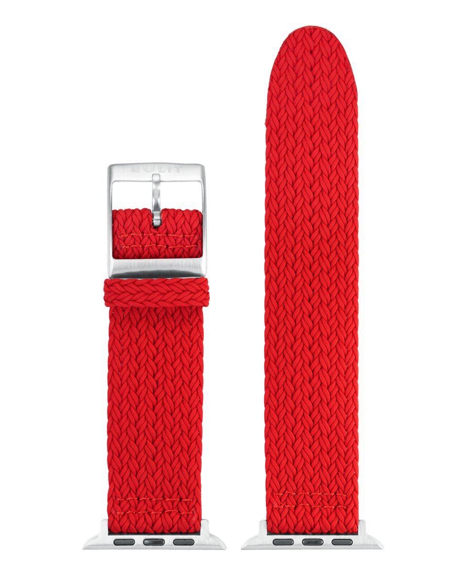 EULIT perlon horlogeband geschikt voor Apple Watch 42-44-45-46 maat - Serie 1-2-3-4-5-6-7-8-9-10 + SE - palma pacific smart - 22 mm - rood - metalen mat gesp - incl.adapter
