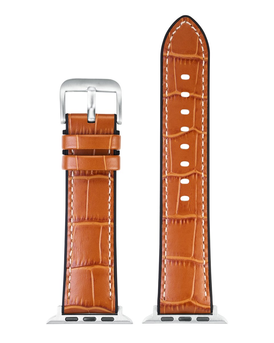 EULIT horlogeband geschikt voor Apple Watch 42-44-45-46 maat - Serie 1-2-3-4-5-6-7-8-9-10 + SE - eutec belize smart - 22 mm - goudbruin licht bruin - metalen mat gesp - incl. adapter