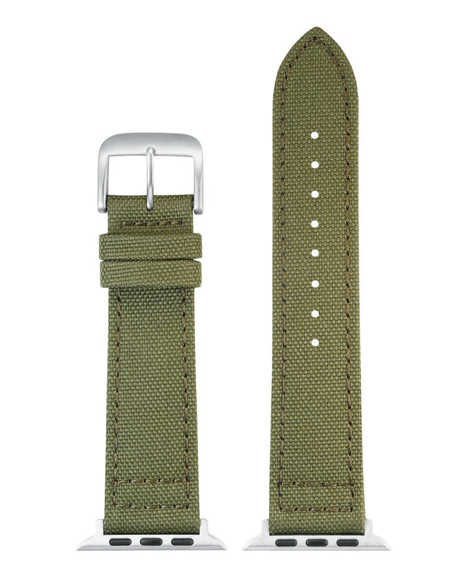EULIT horlogeband geschikt voor Apple Watch 38-40-41 maat - Serie 1-2-3-4-5-6-7-8-9-10 + SE - canvas Smart - 20 mm - olijfgroen olijf groen - metalen zwart gesp - incl. adapter