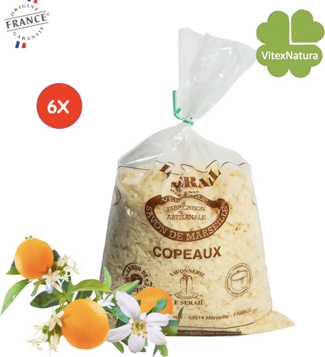 Goedkoopste Marseille zeepvlokken sinaasappelbloesem | 6 x 1kg | Ecologisch en Milieuvriendelijk | Le Serail