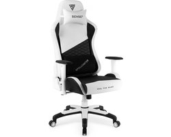 SENSE7 Spellcaster Senshi XL - Gamestoel Eco-Leer - Ergonomisch - Belastbaar tot 160kg - 2D Armsteunen - Zwart/Wit