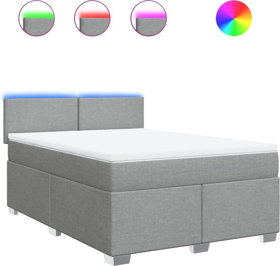 vidaXL - Sommier tapissier - avec - matelas - tissu - gris clair - 140x200 - cm