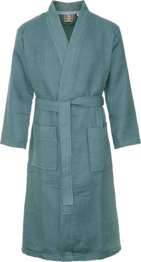 Peignoir gaufré couleur pétrole avec ceinture et poches.