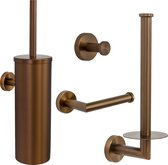 VDN Stainless Ensemble d'accessoires de toilette cuivre 4 pièces - Acier inoxydable brossé - Porte-brosse de toilette - Porte-rouleau de papier toilette - Crochet à serviette - Porte-rouleau de rechange