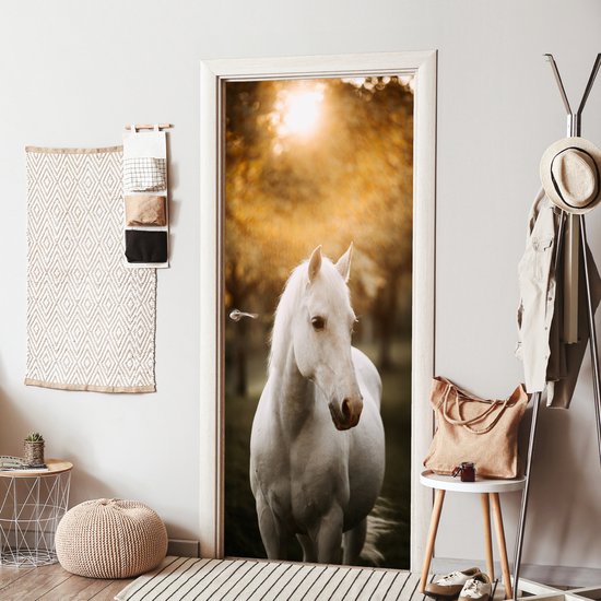 Affiche de porte - Cheval - Enfants - Automne - Animaux - Nature - Chambre d'enfant - Sticker de porte - Papier peint photo porte - Décoration de porte - Sticker autocollant - 80x205 cm - Chambre à coucher - Décoration de chambre