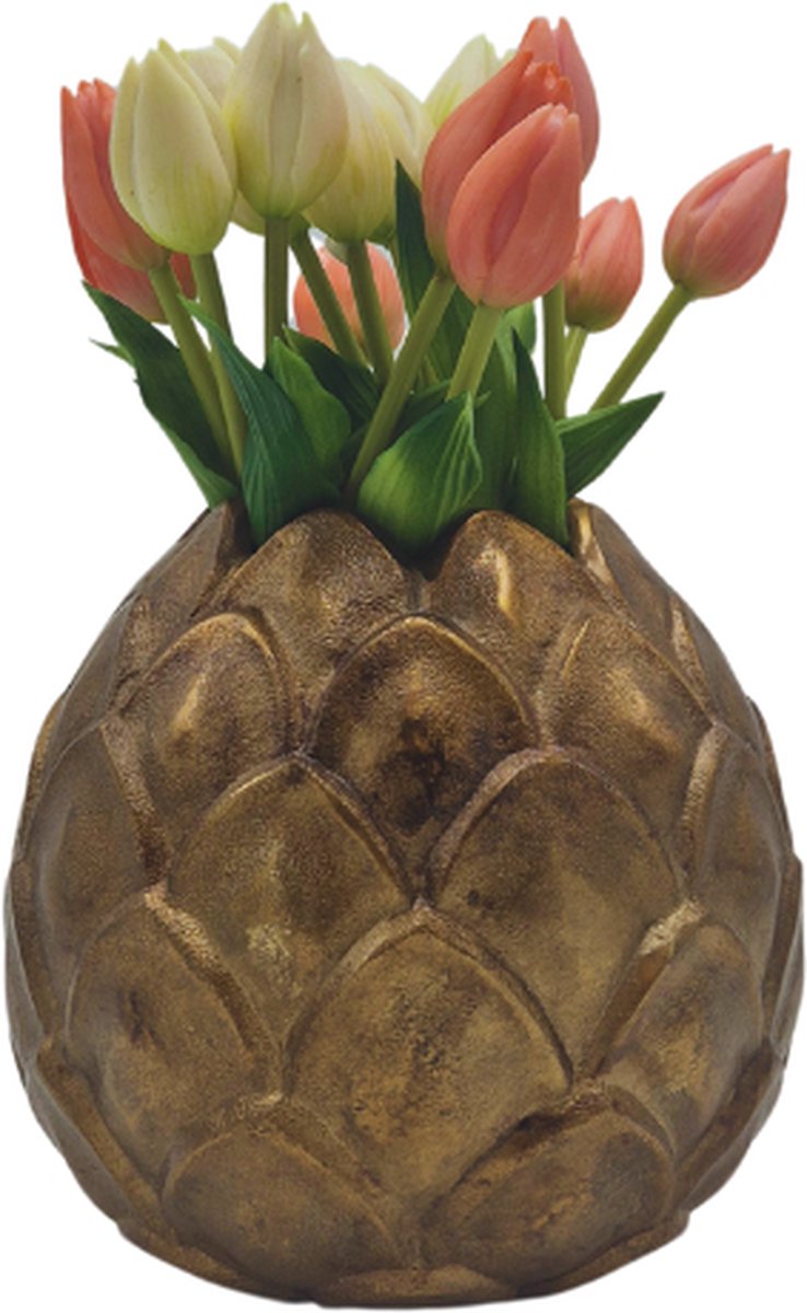 Deco4yourhome® - Vaas - Artisjok - Bloem - Antiek Goud - Gold - 20cm