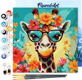 Girafe fantaisie et fleurs - 20x20 cm Toile déjà encadrée