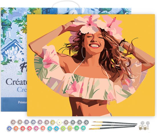 Figured'Art Peinture par Numéro Adulte avec Cadre Couronne de Noël - Activité Manuelle Kit de Loisir Créatif DIY Numéro d'Art Complet - 40x50cm toile