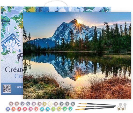 Figured'Art Schilderen op Nummer Volwassenen met lijst - Reflectie op het meer en de bergen - Handwerk acrylverf Kit DIY Compleet - 40x50cm Canvas al ingelijst