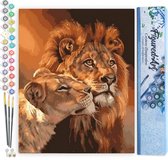 Figured' Art Peinture par numéros sur toile Adultes Couple lion et lionne - Kit de peinture acrylique artisanal DIY complet - 40x50 cm sans cadre