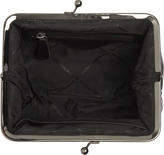 Open zwarte tas met zwarte voering en een ritsvak.