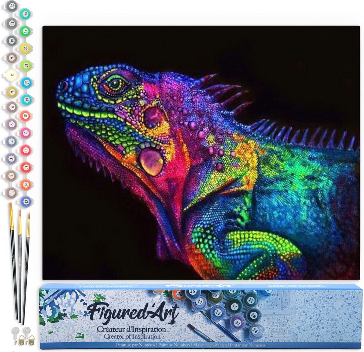Figured'Art Schilderen op Nummer Volwassenen canvas Kleurrijke kameleon - Handwerk acrylverf Kit DIY Compleet - 40x50cm zonder frame