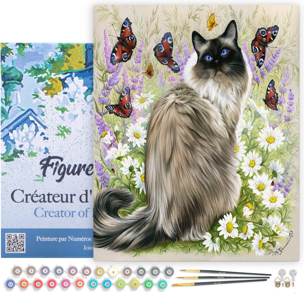 Figured'Art Peinture par Numéro Adulte Coucher de soleil Eléphants - Kit DIY Numéro d'Art - 40x50cm avec châssis en bois à monter - Beaux- Arts et Loisirs créatifs