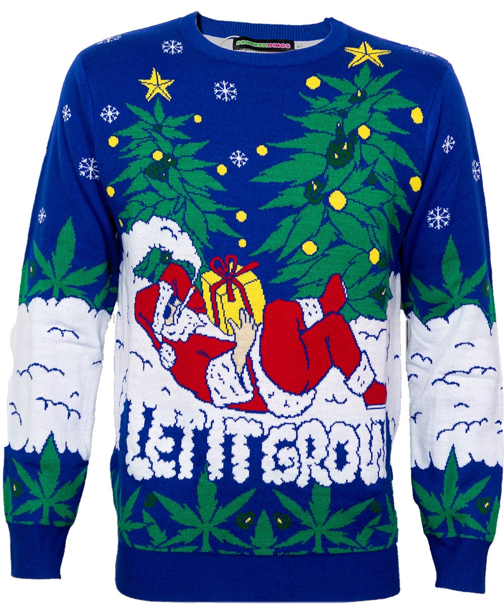 Kersttrui met Wiet en Spacende Kerstman - Maat M - Gebreide kersttrui - Heren kersttrui - Dames kersttrui - Foute kersttruien - Kerst outfit - Kerstkleding - Lelijke kersttrui - Gekke kersttrui -