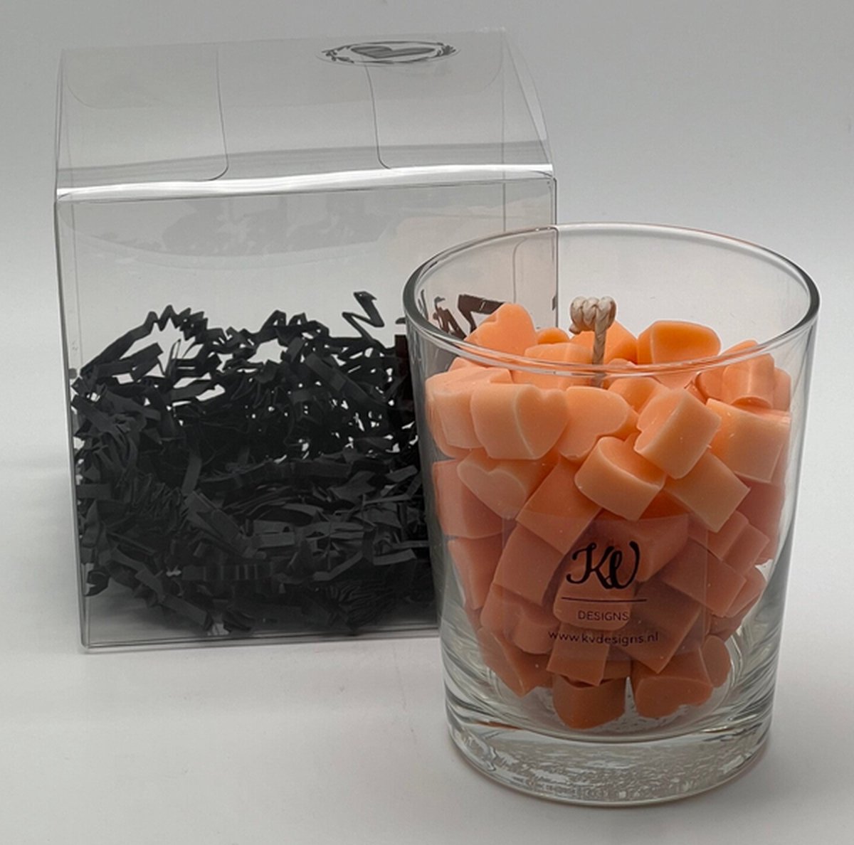 KV designs Kaars in glazen pot - hartjes collectie - oranje - 262