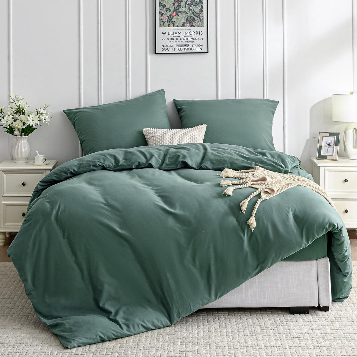 JGS® - Luxe Beddengoedset 220x240 cm in Donkergroen, 100% Gewassen Katoen, Inclusief Dekbedovertrek met Ritssluiting en 2 Kussenslopen 80x80 cm, Oeko-Tex Gecertificeerd