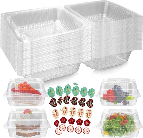 MOUYAT 50 stuks witte bakkerijdozen met venster, 23 x 14 x 6 cm gebakje koekjesdoos koekjesdozen voor macarons, cupcakes, muffins, donuts