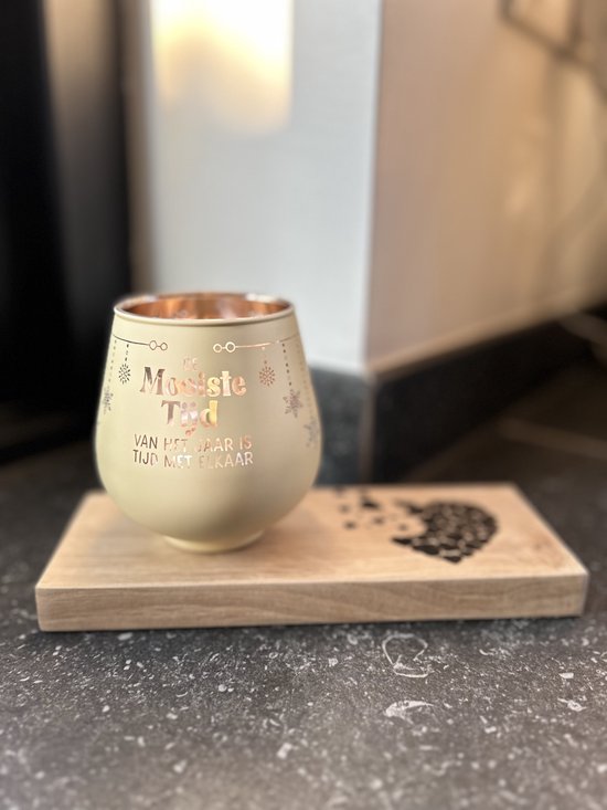 Creaties van Hier - Kerstmis - Kaarsen - Theelichthouder met Plankje - Glas - 9,4x8,9 cm - Christmas