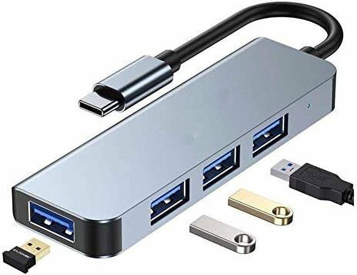 Image of 4 in 1 - Aluminium USB Type-C naar USB 3.0 Hub - 4 Poorten Adapter - met 1 USB-3.0 en 3 USB-2.0 poorten | Draagbaar USB- C Dock MacBook / Windows