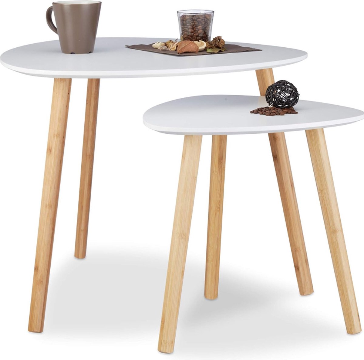 Set Van 2 Bijzettafels - Ruimtebesparend Scandinavisch Design - Perfect Voor Bloemen En Decoratie (Wit)