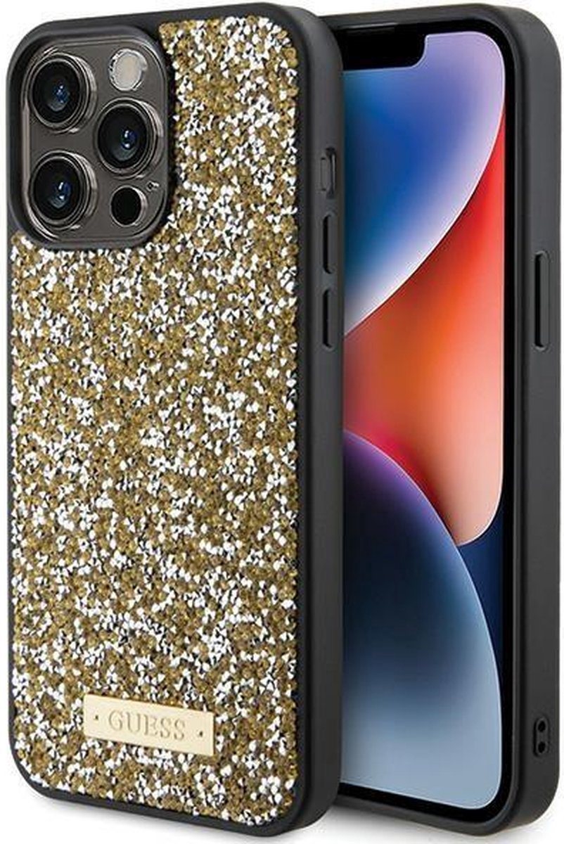 Guess Rhinestones Metal Logo Back Case - Geschikt voor Apple iPhone 15 Pro (6.1") - Goud