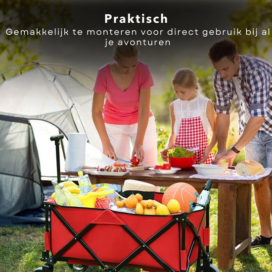Robuuste Bolderkar - Opvouwbaar en Uitklapbaar - Hoge Draagcapaciteit - Voor Boodschappen & Vervoer - 90x49x58 cm - Rood - Stevig Frame - 70 KG Draagkracht - Bolderwagen - Boodschappentrolley - Draaibare Wielen van Benson — afbeelding 5