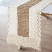 Chemin de table bohème - chemin de table en coton et jute avec franges - 30 x 240 cm - décoration de table rurale - style ferme