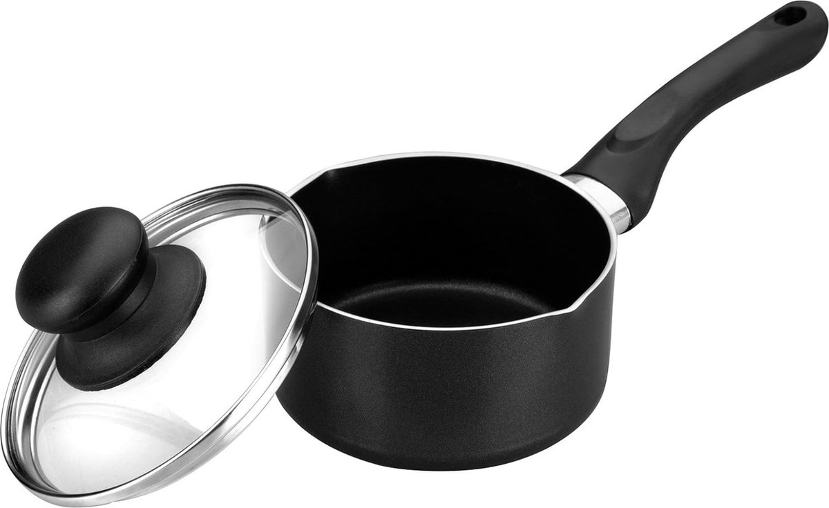 steelpan Indubasic met uitloop/deksel 12 cm, aluminium, zwart/transparant, 2 stuks