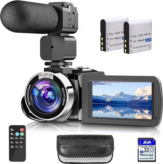 Luxe 4K vlog camera – camcorder – externe microfoon – zwart