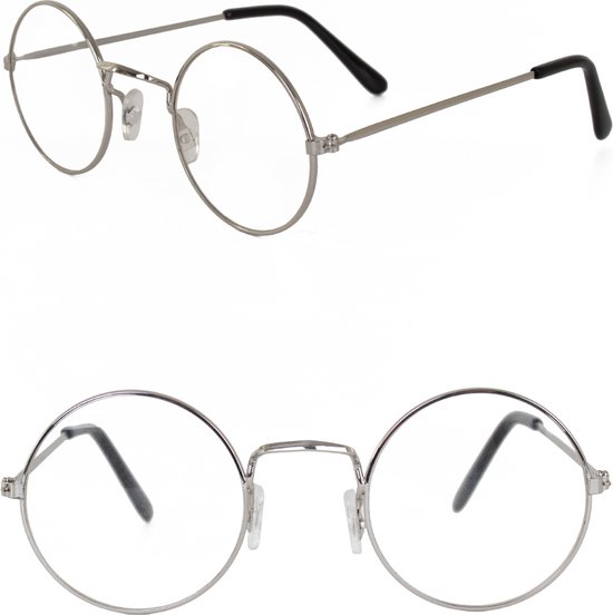 12x Bril oma zonder glas zilver - Carnaval thema feest party festival lennon uilebril