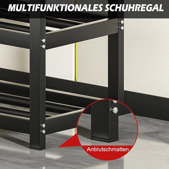 Rack à chaussures avec siège rembourré avec Bench à 3 niveaux - Meuble à chaussures 65 x 25 x 41,5 cm - Acier au carbone Charge 150 kg pour entrée couloir salle de Living salon