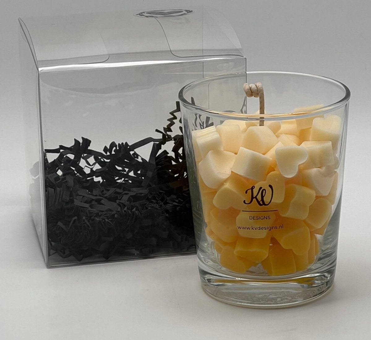 KV designs Kaars in glazen pot - hartjes collectie - geel - 261