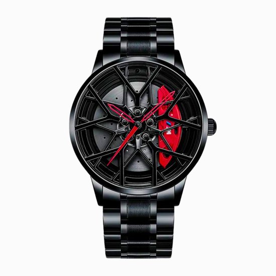 Foto: Wielwatch horloge m auto horloge sportauto horloges met stalen band herenmode velg horloge cadeau mannen autovelg draaiend autoliefhebber horloge jongens