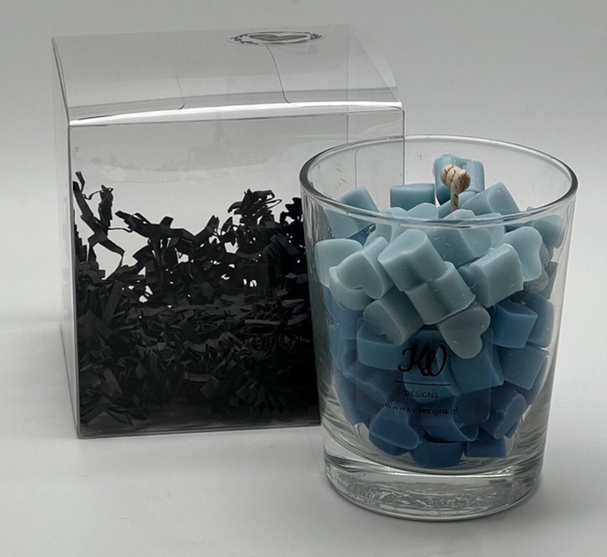 KV designs Kaars in glazen pot - hartjes collectie - blauw - 266