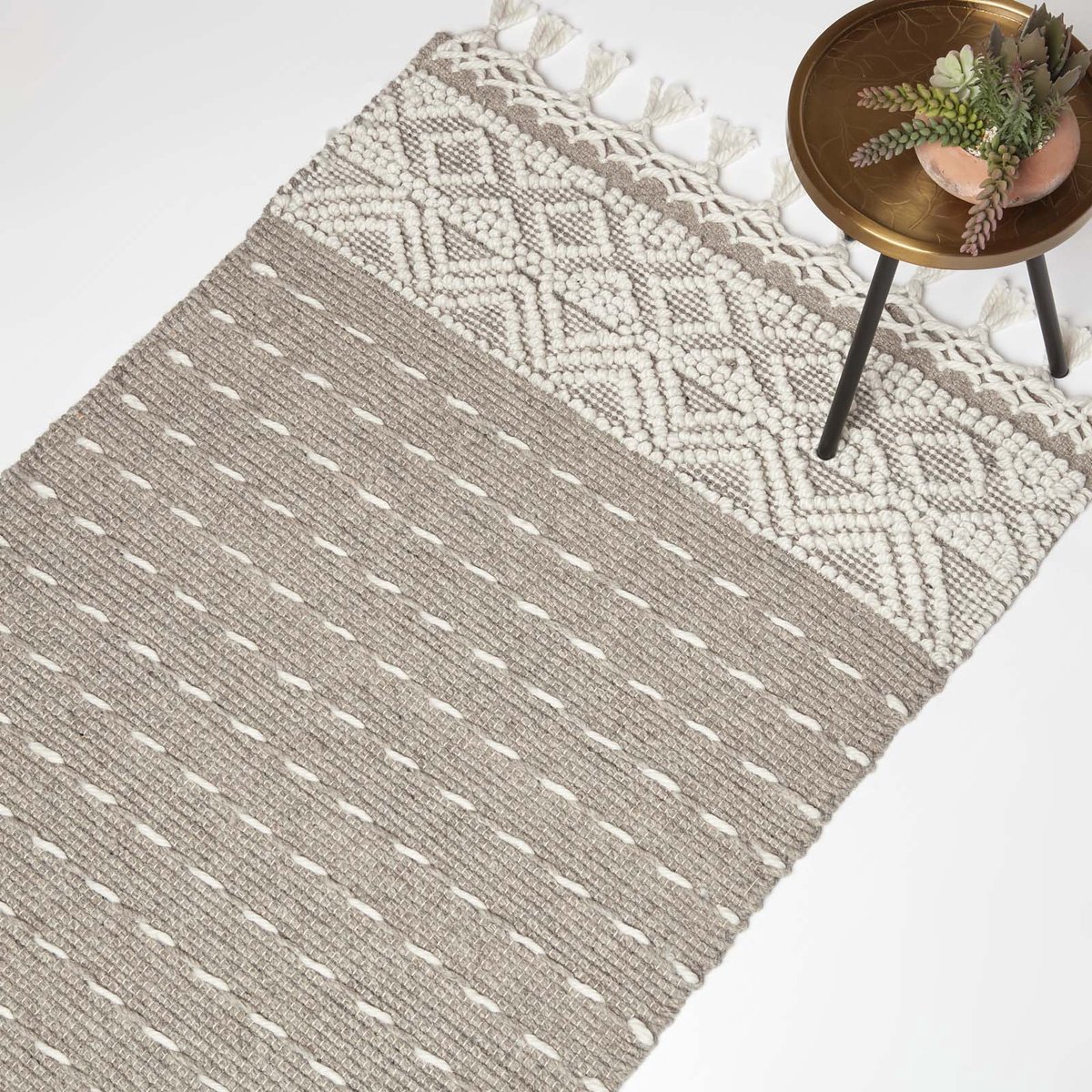 Homescapes Handgeweven Kelim Vloerkleed Patna - 90 x 150 cm, grijs en wit patroon